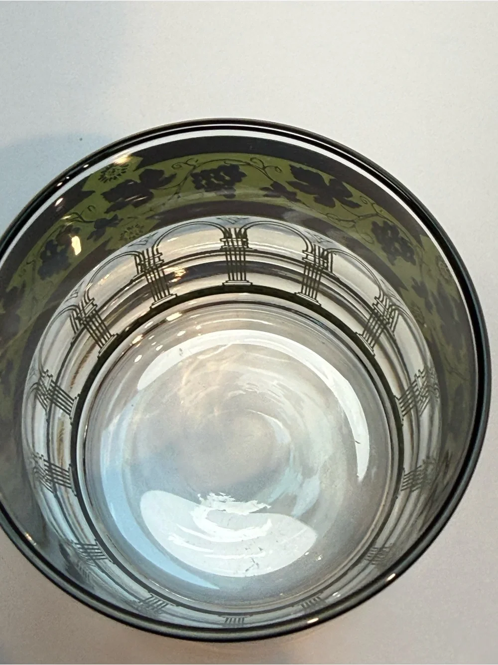 Vintage Green Cera Glass Golden Grapes  Barware Set of 5- MCM